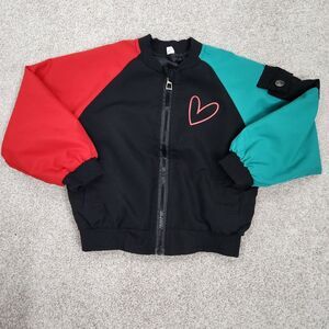 Youth Color Block Bomber Jacket With Chinese Writing at Back